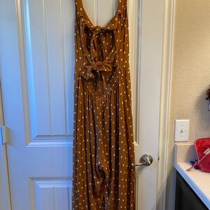 American Eagle Burnt Orange Tie Back Polka Dots Jumpsuit Womans Size Large